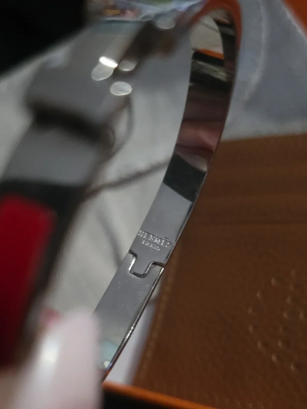 HERMES' Red Accent Silver Bracelet